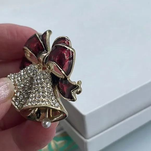 Vintage Anne Klein double bell moving pearls brooch - Picture 4 of 8